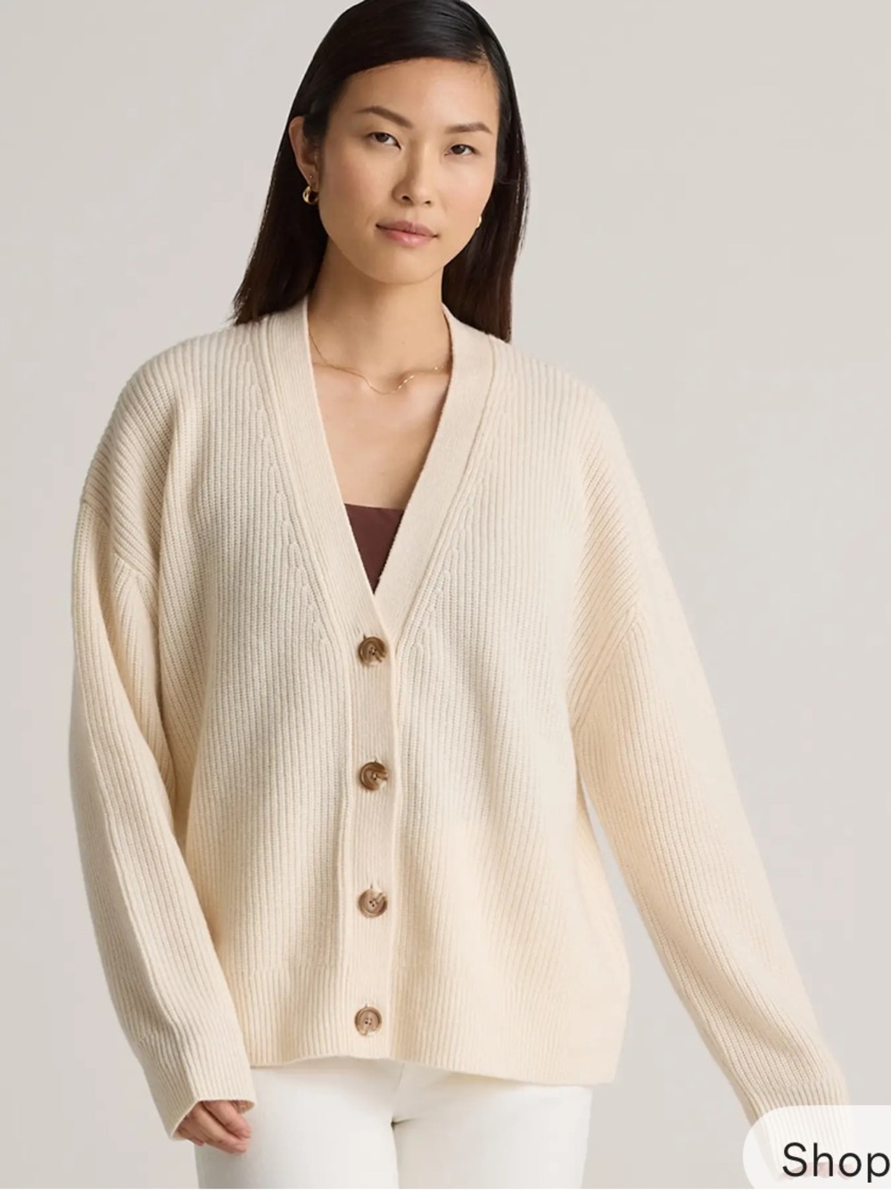 Quince Fisherman Boxy Cropped Cashmere Cashmere Cardigan